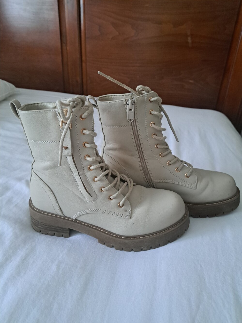 Yellow  Cream Lace-Up Combat Boots